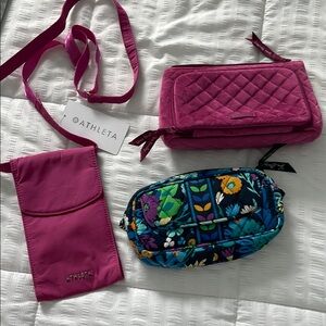 Athleta Pink Quilted Crossbody Bag nwt and 2 used Vera bags, 3 for 1
